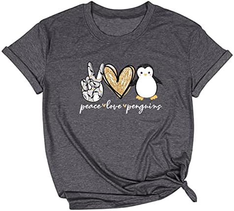 Béke, Szeretet Pingvinek Póló Női Aranyos Pingvin Nyomtatás, Rövid Ujjú Felsők Sleeve Alkalmi Grafikus Póló Nyári Blúz