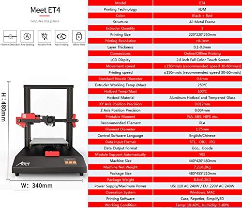 3D-s Nyomtató, Előre Összeszerelt Fém Keret Nagy Építeni Méretű Fűtött Ágy Automatikus Szintező 220x220x250mm Asztali FDM DIY Gép az