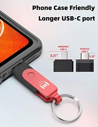 MOSDART 512 gb-os USB-C Kettős Flash Meghajtó LED Kijelző & Kulcstartó - 2 az 1-ben OTG USB 3.0 C-Típusú pendrive Memory Stick Android Telefonok,
