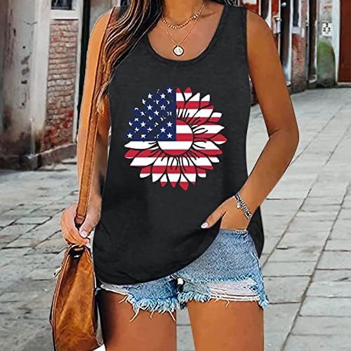 Július 4-Tartály Tetejét Női Ujjatlan Scoop Nyak Tshirt USA Zászló Csillagok Csíkos Hazafias Fitness Tunika Top