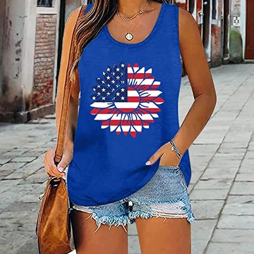 Július 4-Tartály Tetejét Női Ujjatlan Scoop Nyak Tshirt USA Zászló Csillagok Csíkos Hazafias Fitness Tunika Top