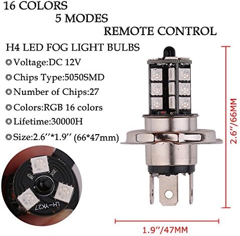 H4 9003 HB2 LED RGB-Ködlámpa Izzó Borostyán Sárga Fehér 16 Színek Módosítása Kapcsoló Készlet Villogó Lámpa Cseréje Izzók az Autók,