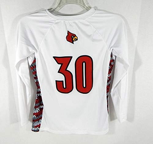 Női Uni a Louisville Cardinals 30 Játék Használt LS Fehér Jersey Lacrosse L 612 - Meccs Használt