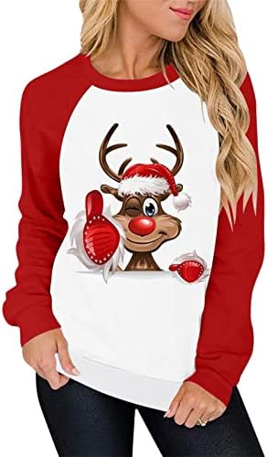 BEUU Karácsonyi Pólók Női Plus Size Xmas Ronda Nyomtatás Hosszú Ujjú T-shirt Legénység Nyak Alkalmi Grafikai Maximum Melegítőfelső
