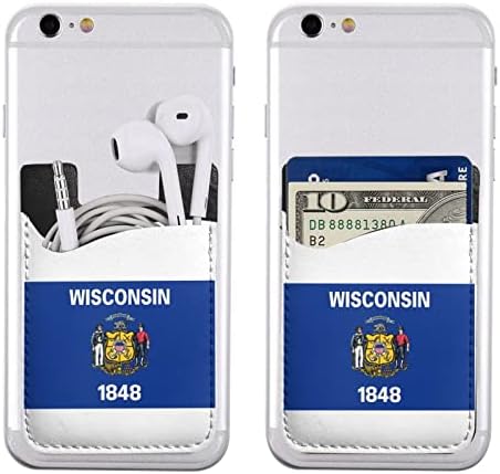 Flag_of_Wisconsin.SVG Telefon Vissza Rugalmas Hüvely Kártya Ujja Cell Phone Wallet Alkalmas Minden Mobil Telefonok a Legtöbb Okostelefonok