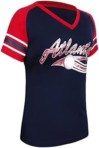 Geneisteck Női Városi Baseball V-Nyak Rajongók Raglan T-Shirt - Navy & Vörös