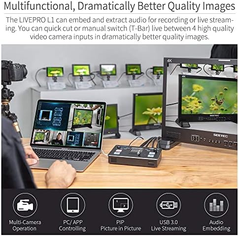 Feelworld LIVEPRO L1 Multiformat Videó Mixer Váltó, 2 Inch LCD Kijelző 4X HDMI Bemenet USB3.0 Élő Közvetítés/Kamera Termelés/Élő Adás