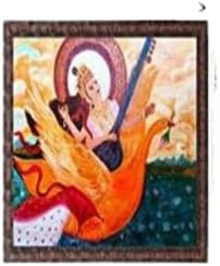 Maa Saraswati Bekeretezett Festmény Istennő, A Tanulás, Zene, Művészet Falra Kézzel készített Dekoratív Fali Dekor Szobor Haza