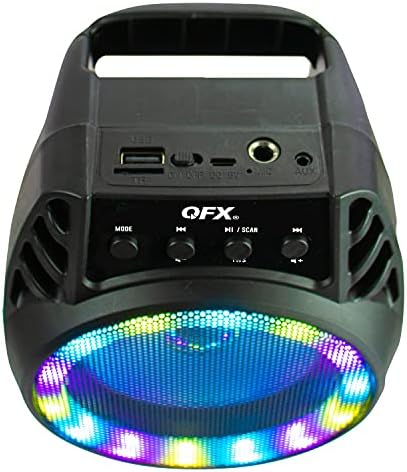 QFX BT-64 TWS Bluetooth Újratölthető Hordozható Hangszóró, 4 Woofer LED Party Fények, Mikrofon Bemenet, AUX-Bemenet, USB-Port,
