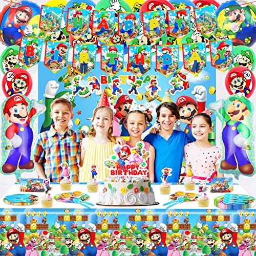 Mario Születésnapi Party Kellékek - Szuper Témájú Mario Születésnapi Party Kellékek közé tartozik Mario Hátteret, Mario Balllonsbanner