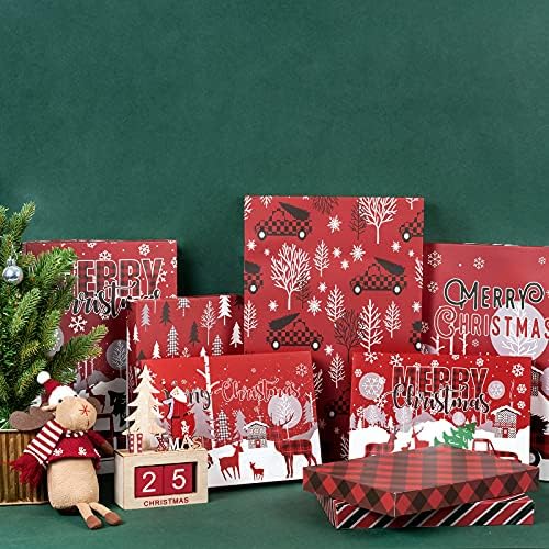 WRAPAHOLIC 12 Pack Karácsonyi Ajándék Dobozok - Válogatott Méret Ünnep Póló Dobozok Fedelek(Piros, Fekete), Ajándék Wrap