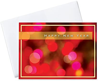 VEZÉRIGAZGATÓ Kártyák - újévi Üdvözlőlapok (Világos Rózsaszín Fények), 5x7 Cm, 25 Kártyák & 26 Fehér Arany Fóliával Bélelt Boríték (N8004)