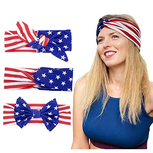 SOIDHSID 3 Csomag Hazafias Amerikai Zászló Fejpánt, Felnőtt Méret Függetlenség Napja Piros, Fehér, Kék Csillagok, Rugalmas Hairbands, július