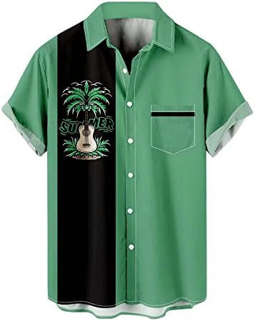 ZDDO Férfi Alkalmi Bowling Ing Le Gomb Rövid Ujjú Nyári Colorblock Vintage Rendszeres Fit Hawaii-Aloha Beach Maximum