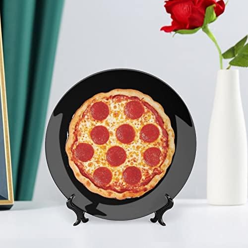 Pepperoni Pizza Dekoratív tábla Kerek Kerámia lapok, Display Állvány Home Office Esküvői Dekoráció