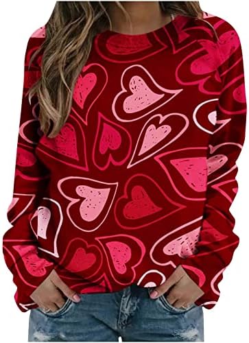 A Nők Aranyos Szerelmes Szív Grafikus Pulóver, Hosszú Ujjú Valentin Napi Ajándék Tunika Maximum Ok-Okozati Laza Pulóver Tshirts