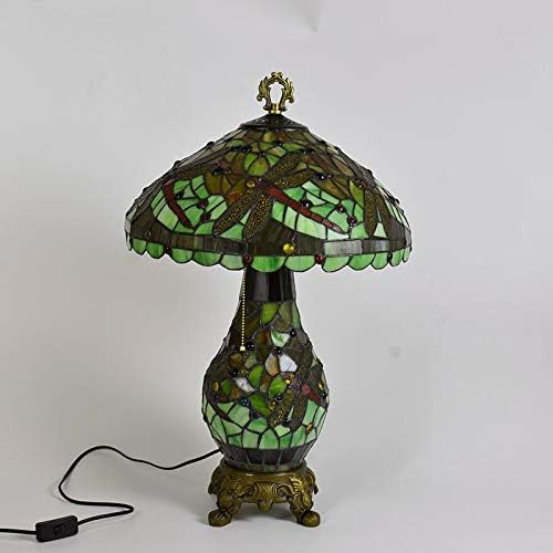 Retro Dekoratív Nappali Éjjeli Lámpa 40CM Tiffany ólomüveg asztali Lámpa Zöld Szitakötő Klasszikus Retro Nappali Lámpa Éjjeli Lámpa