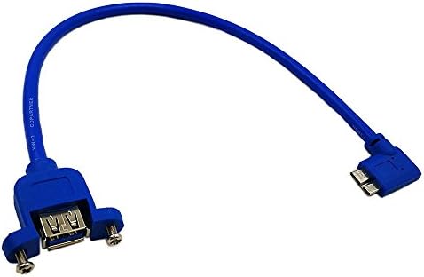 zdyCGTime 12 Panel Mount USB 3.0 Női 90 fokkal Balra Ferde Micro B Male Hosszabbító Kábel Csavarral(Kék)