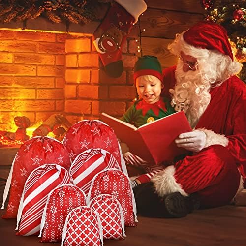 8 Db Karácsonyi Ajándék Zsinórral Táskák a Karácsonyi Szövet Ajándék Táskák Újrafelhasználható Karácsonyi Ajándék Csomagokat Mikulás