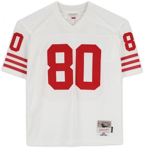 Jerry Rice San Francisco 49ers Dedikált Fehér Mitchell & Ness-i Replika Jersey a HOF 2010 Felirat, - Dedikált NFL Mezeket