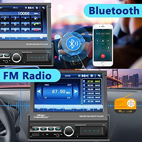 Podofo Egységes Din Érintőképernyő Autó Sztereó 7 Colos Motoros kihajtható Képernyő autórádió Dash Fejét Készülék Támogatja a Bluetooth