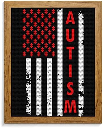 Autizmus Amerikai Zászló Kerek Gyémánt Festmény, Rajz, Kép a Készletek Keret Művészeti Kézműves Haza Fali Dekoráció