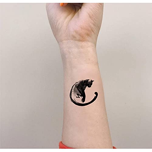 5 Db Akvarell Fekete Macska Állati Aranyos Tetoválás Matricák Vízálló, Tartós, Kézzel Festett Irodalom, Művészet