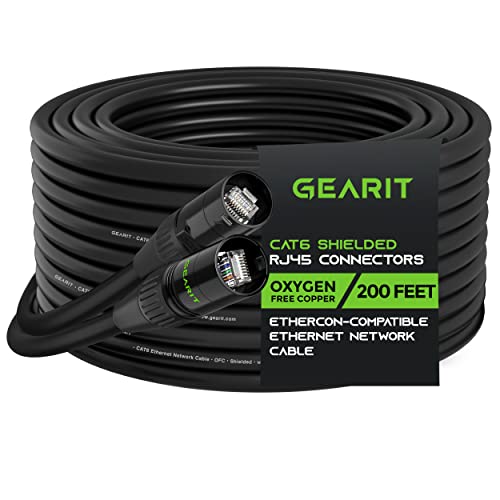 GearIT CAT6 Ethernet Kábel, EtherCON-Kompatibilis RJ45 Csatlakozók a Pro Audio, Alumínium, Árnyékolt, Oxigén Mentes Réz - 200 ft. - Fekete