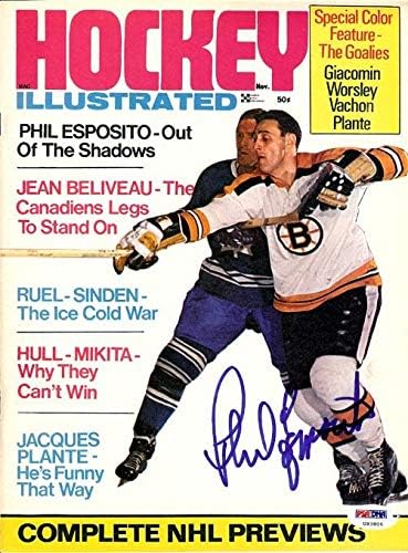 Phil Esposito Dedikált Jégkorong Illustrated Magazin címlapján Boston Bruins PSA/DNS U93806 - Dedikált NHL Magazinok