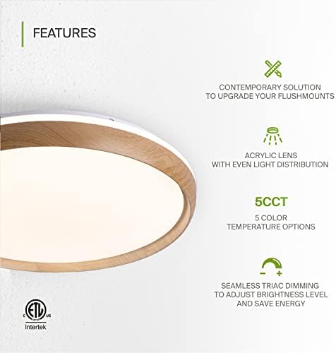 ASD 20 Hüvelykes LED süllyeszthető Mennyezeti világítótest - Modern Fehér Fa Közel Mennyezeti világítótestek 42W 2098LM, 2700-5000K Állítható,