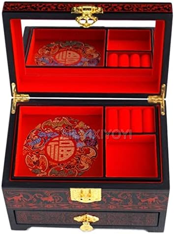 Kínai 3 Réteg Fa Tároló Dragon Phoenix Ékszeres Doboz Tükörrel Esküvői Ékszer, Karperec (Szín : Egy Méret