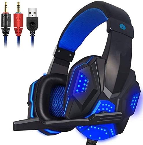 MZLXDEDIAN Gaming Headset, Gaming Fejhallgató Mikrofon, Kapcsoló -Fülhallgató Mikrofon,zajcsökkentés,LED,Puha, Fülvédő,Térhatású