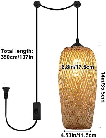 LUSTORM 1 Lámpás Modern Medál Lámpa Csatlakoztassa a Kábelt, Bambusz, Kézzel készült Lámpaernyő Csillár, Fali lámpa, Lámpa Lógni Fények Fonott