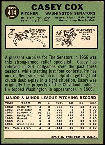 1967 Topps 414 Casey Cox Washington Senators (Baseball Kártya) NM Szenátorok