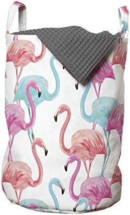Ambesonne Akvarell Szennyesét, Flamingók Sok Színben Kézzel Rajzolt Madarat Egzotikus Állatok Illusztráció, Szennyestartó Kosár