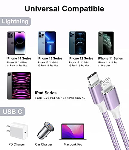 USB-C-Lightning Kábel 3Pack 6ft Apple Mpi Hitelesített iPhone Gyors Töltő Típus c-Lightning Kábel-Több Színben Fonott Nylon iPhone