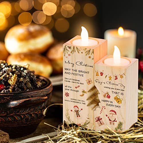 Karácsonyi Gyertya Tartók Táblázat Asztaldíszek: Kétoldalas Nyomtatás Fából készült Tea Fény Birtokosai, karácsonyfa Asztalon