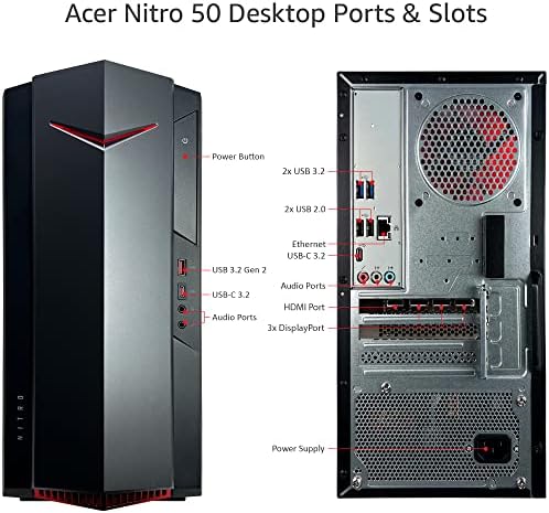 Acer Nitro 50 N50 Játék Asztali Számítógép - 12 Generációs Intel Core i7-12700 12-Core akár 4.90 GHz-es PROCESSZOR, 16 GB RAM,