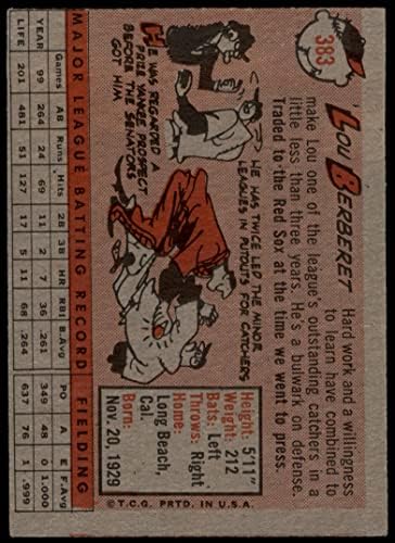 1958 Topps 383 Lou Berberet Boston Red Sox (Baseball Kártya) JÓ Red Sox