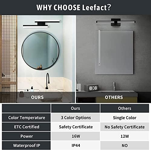 Leefact 24 hüvelyk Fürdőszoba Hiúság Fény - Modern Fekete LED Hiúság Lámpatestek Felett Tükör, 3000K~6000K 3 színhőmérséklet
