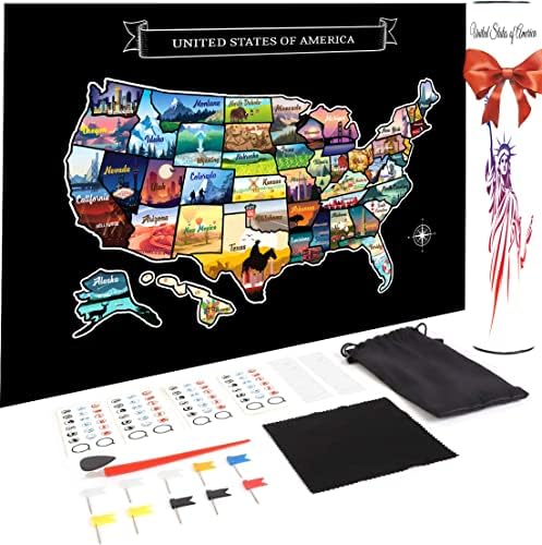 Nagy nulláról Térkép Egyesült Államok 23x16 inch - Kézzel Rajzolt Utazási USA Térkép Tartozékok - Laminált Egyesült Államok Térkép - Deluxe