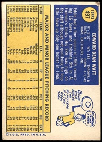1970 Topps 497 Eddie Watt Baltimore Orioles (Baseball Kártya) Dean Kártyák 2 - JÓ Orioles