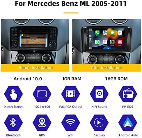 Android Autó Sztereó Vezeték nélküli Carplay Android Auto a Mercedes-Benz GL ML Osztály W164 X164 ML350 ML450 ML500 GL320 GL450 9 Hüvelykes