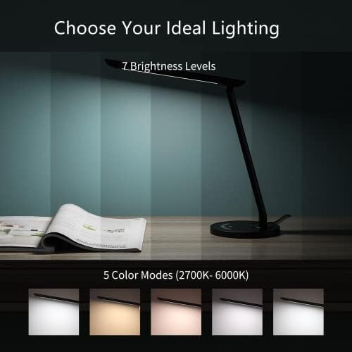 12W LED-es asztali Lámpa, Szabályozható Szem Védelme asztali Lámpa, 5 Szín Mód 7 Fényerő, Touch Control Táblázat Olvasó Lámpa Töltés