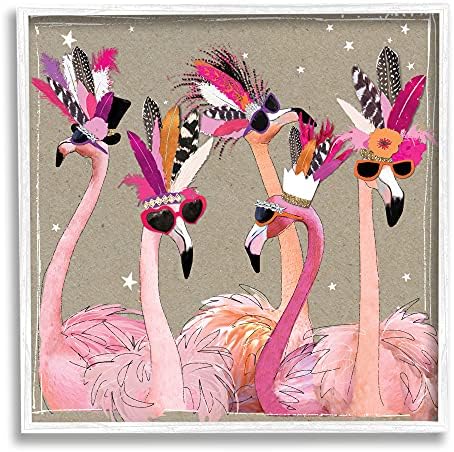 Stupell Iparágak Fancy Pants Flamingók, Design by Hammond Gower Fekete Keretes Fali Művészet, 17 x 30, Barna