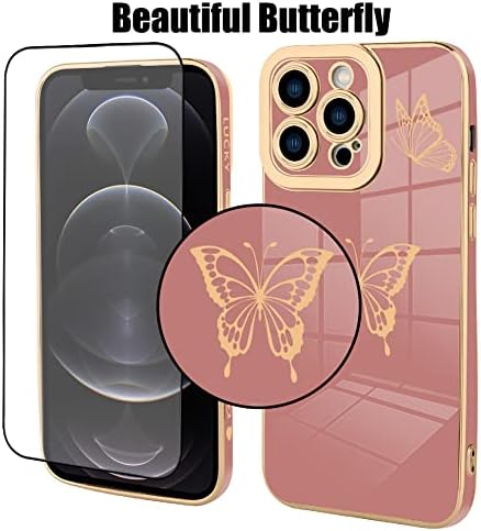 MZELQ Tervezett iPhone 12 Pro Max Esetben Aranyos Pillangó Design a Nők, Lányok képernyővédő fólia,Luxus Galvanizáló Szélén Lökhárító Teljes