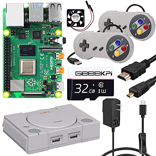 GeeekPi Raspberry Pi 4 4 GB Kit, Retroflag PiStation Esetben 5V 3A tápfeszültség, 32 gb-os Kártya, 2DB USB Vezetékes Szabályozók, HDMI Kábel,
