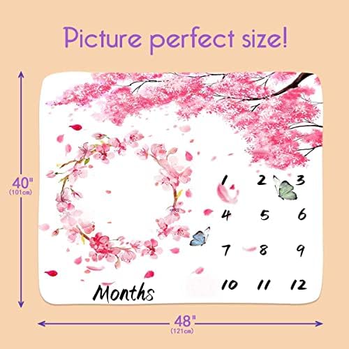 PHMOJEN Havi Milestone Takaró Baba Lány, 48x40 Rózsaszín Sakura cseresznyevirág Koszorú Pillangó Memória Növekedés Takaró, Fotó Hátteret