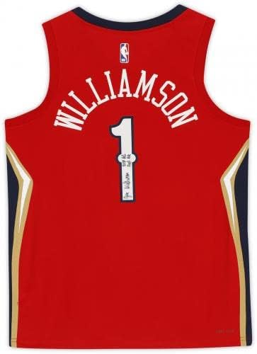 Zion Williamson New Orleans Pelicans Dedikált Piros Nike Jordan Márka Swingman Jersey 20191 Draft Pick Felirat, - Dedikált NBA Mezek