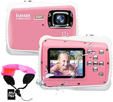 A gyerekek Kamera,3M Vízálló Kamera 2.0 Inch LCD Kijelző,21MP Digitális HD Kamera Gyermekek 32G Micro SD Kártya Úszó Szíj Rózsaszín...